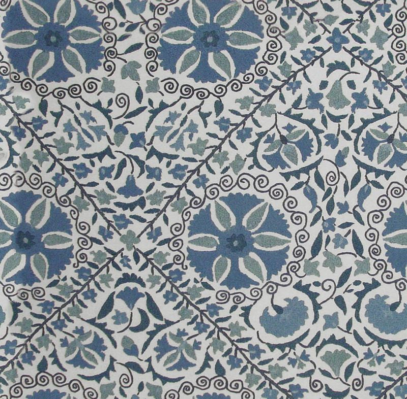 FSchumacher Fabric 1276002 Madura Floral Stitchery Indigo & Ivory