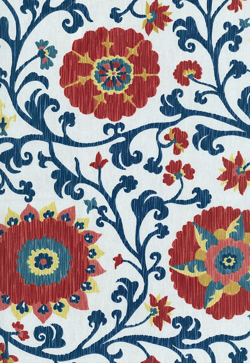 FSchumacher Fabric 1327001 Fergana Embroidery Print Prussian
