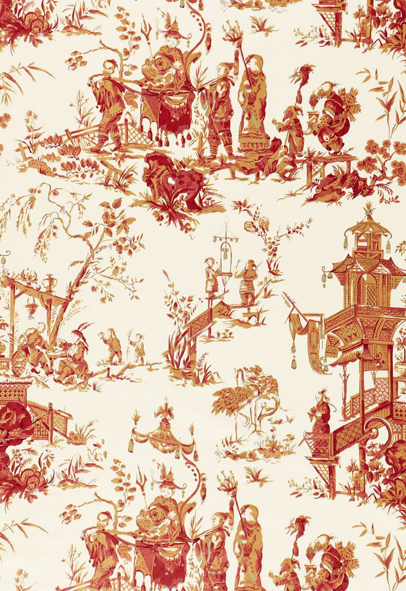 FSchumacher Fabric 168276 Chinois Creme & Red