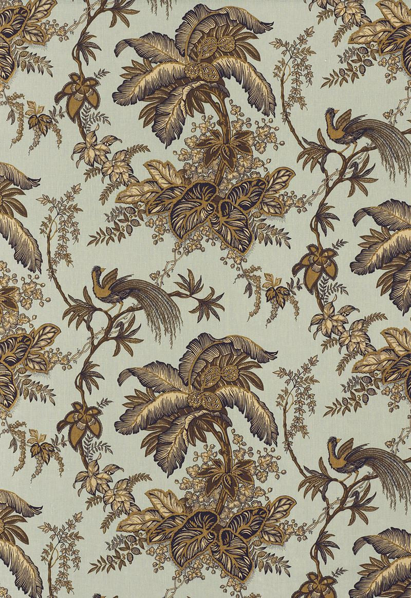 FSchumacher Fabric 171114 Coconut Grove Aqua & Tan