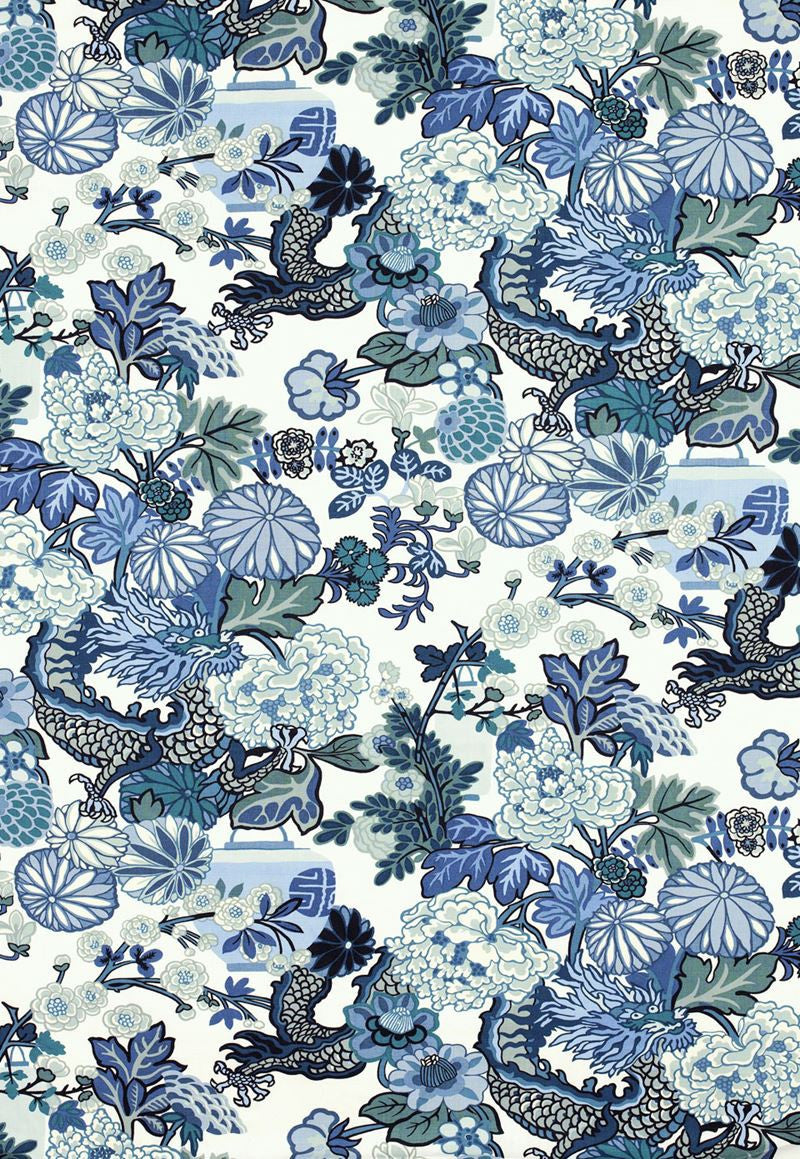 FSchumacher Fabric 173272 Chiang Mai Dragon China Blue