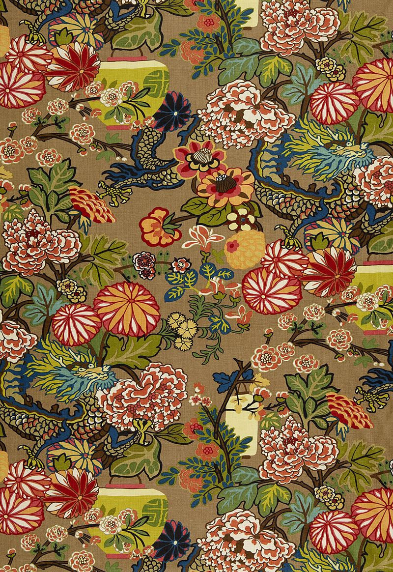 FSchumacher Fabric 173274 Chiang Mai Dragon Mocha