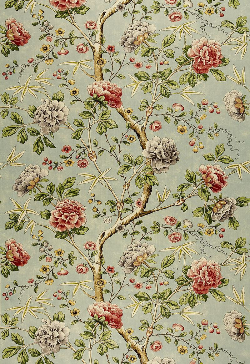 FSchumacher Fabric 173421 Mandarin Peony Aquamarine