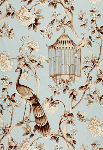 FSchumacher Fabric 173440 Oiseaux Et Fleurs Mineral