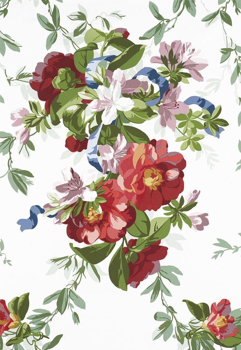 FSchumacher Fabric 173810 Ellesmere Ribbon Floral Ivory