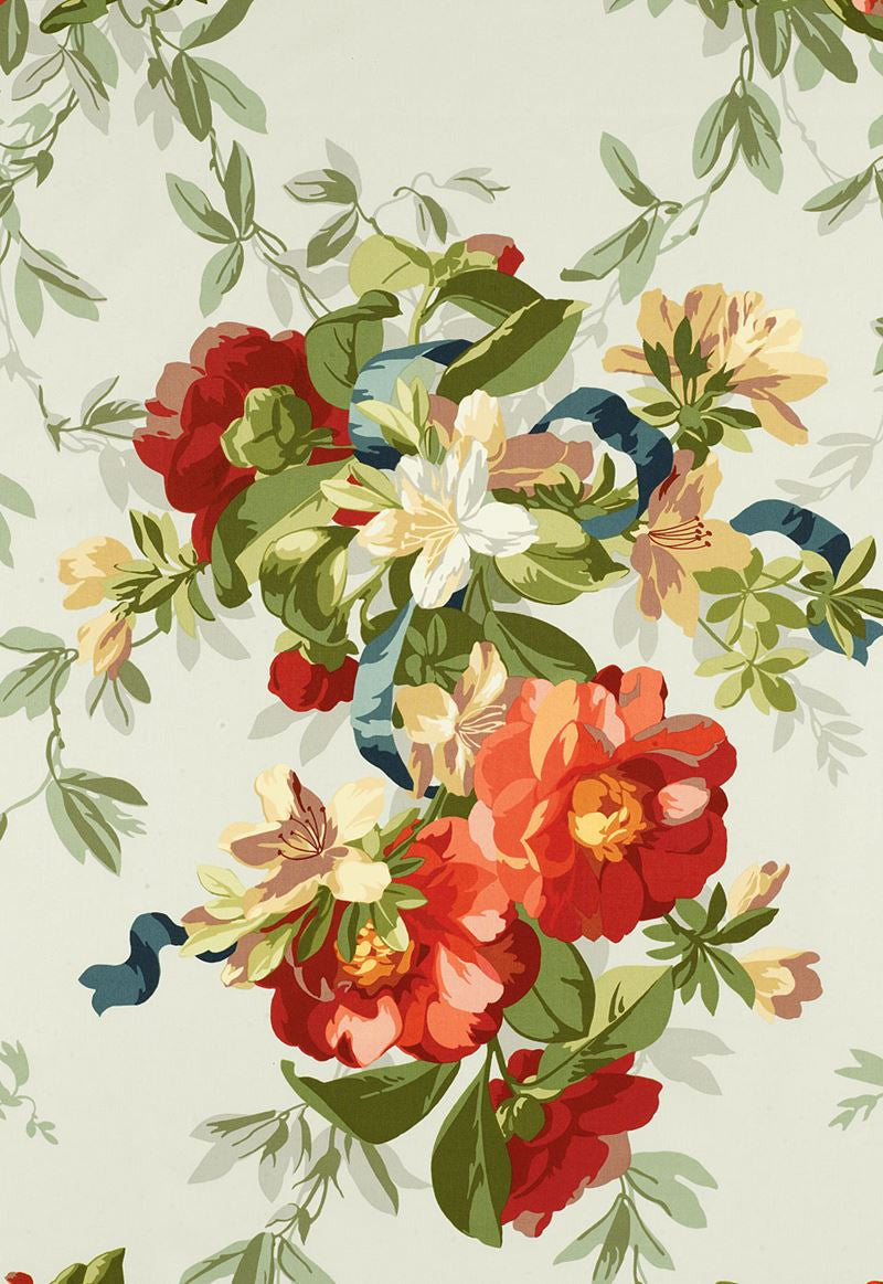 FSchumacher Fabric 173811 Ellesmere Ribbon Floral Aqua