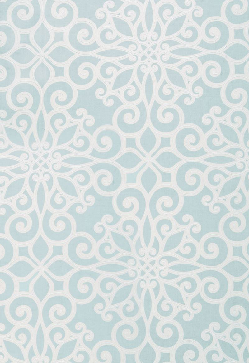 FSchumacher Fabric 174560 Rosegate Embroidered Print Aquamarine
