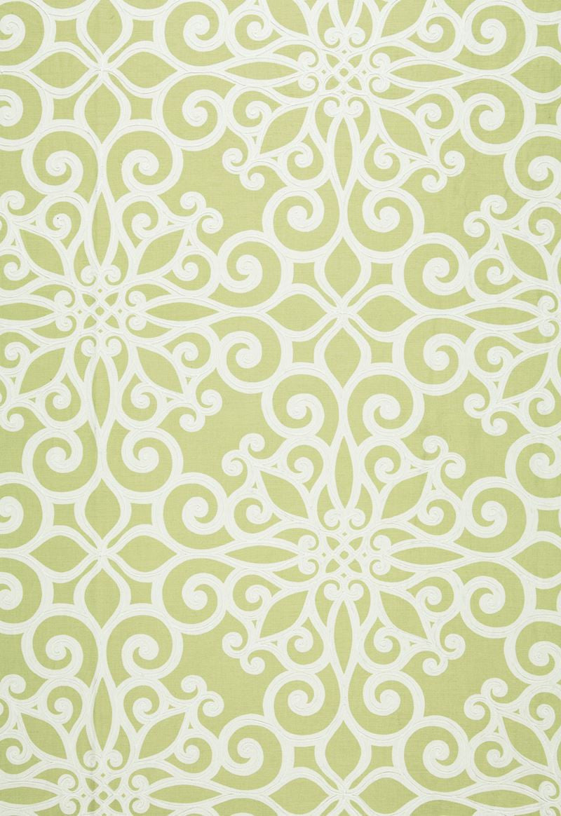FSchumacher Fabric 174563 Rosegate Embroidered Print Chartreuse