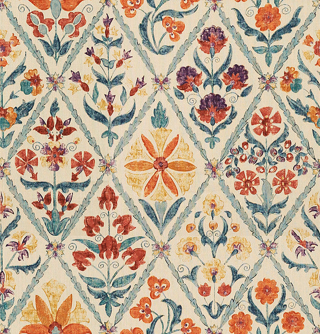 Lee Jofa Fabric 2010120.125 Susani Trellis Orange/Blue
