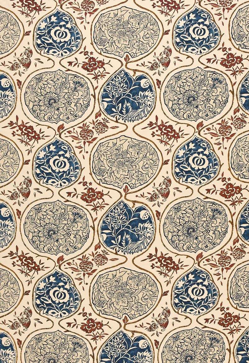 FSchumacher Fabric 2620931 Katsugi Indigo & Cinnabar