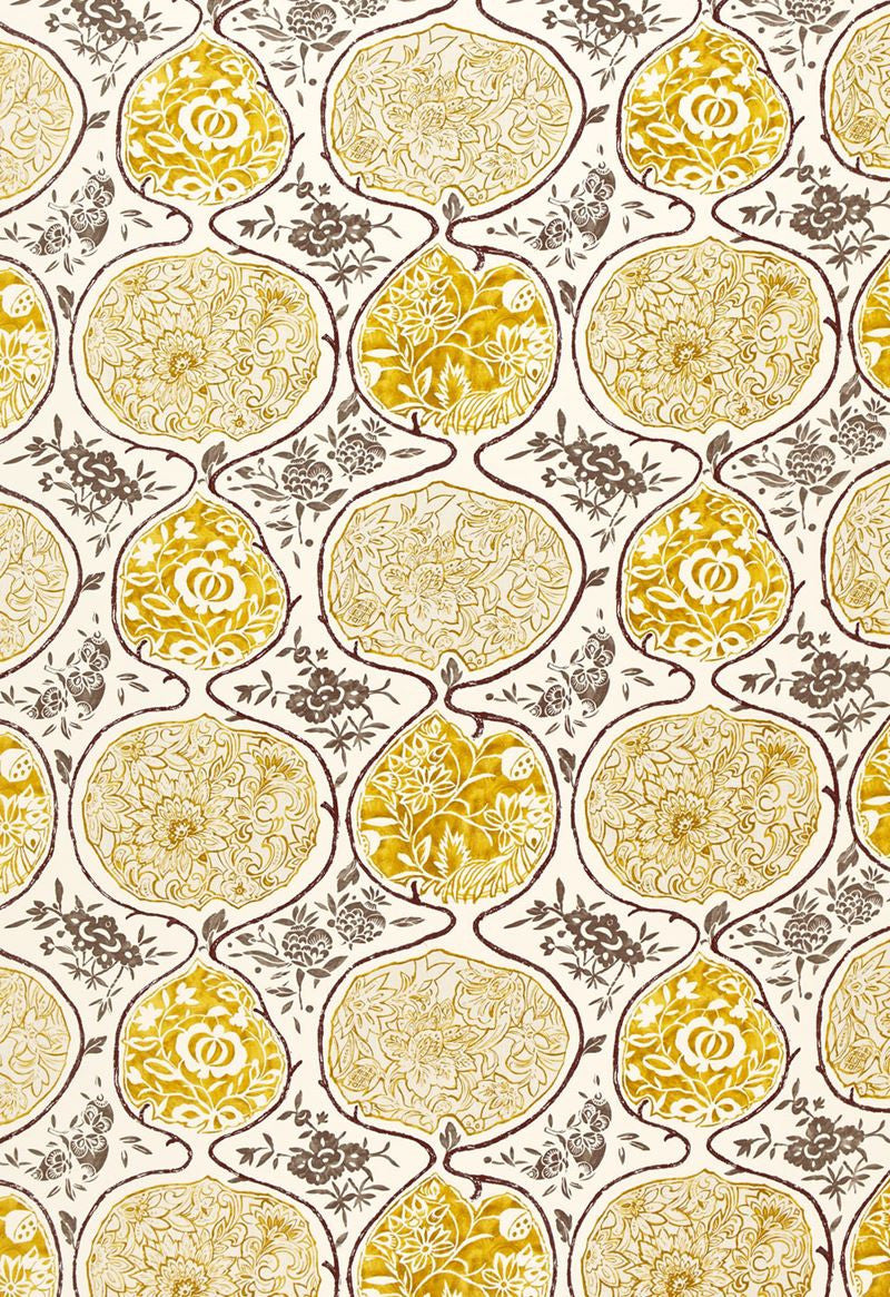 FSchumacher Fabric 2620934 Katsugi Gold and Mushroom