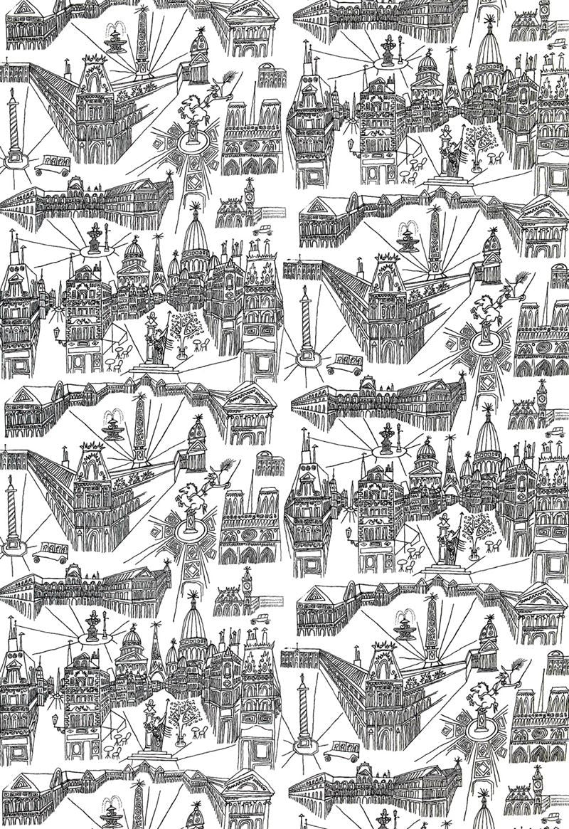 FSchumacher Fabric 2628830 Views Of Paris Black On White