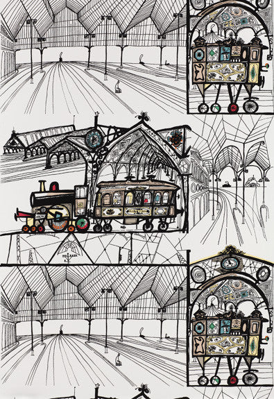FSchumacher Wallpaper 2703940 Trains Multi On White