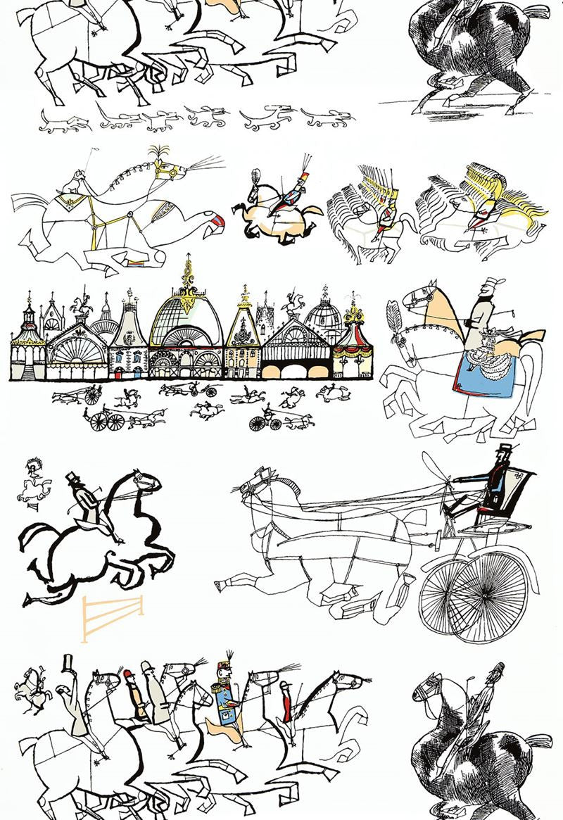 FSchumacher Wallpaper 2703960 Horses Multi On White