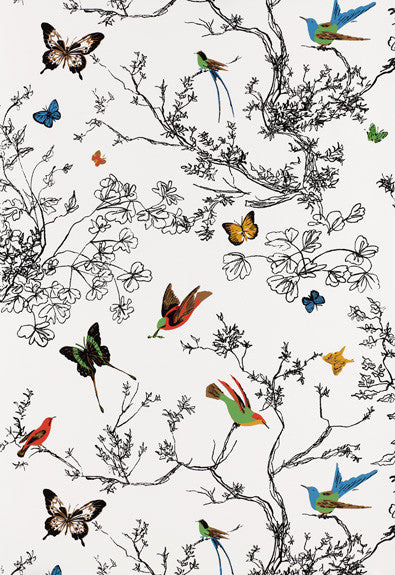 FSchumacher Wallpaper 2704420 Birds & Butterflies Multi On White