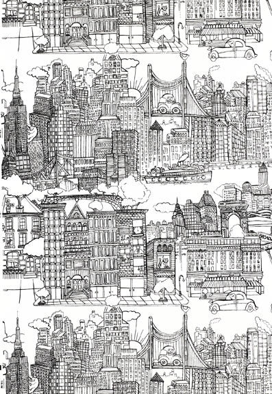 FSchumacher Wallpaper 2705530 New York New York Black On White