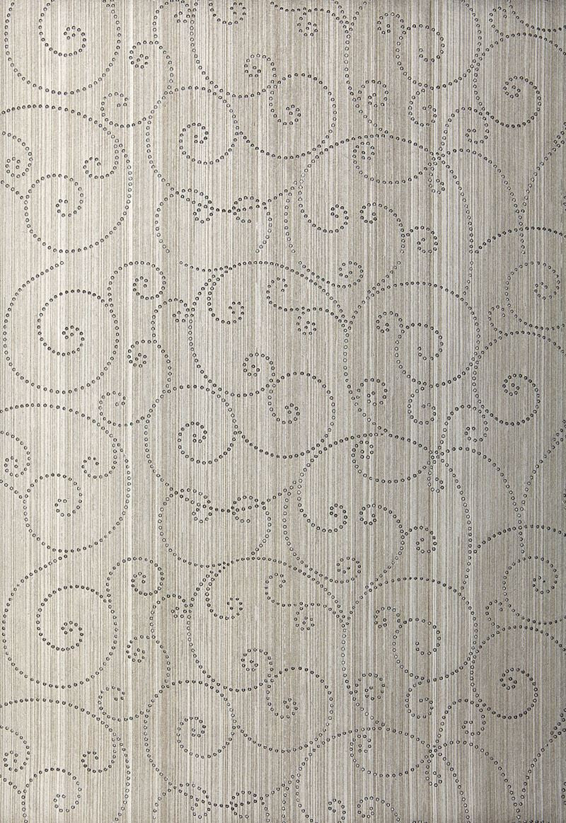 FSchumacher Wallpaper 5005721 Beaded Scroll Pewter