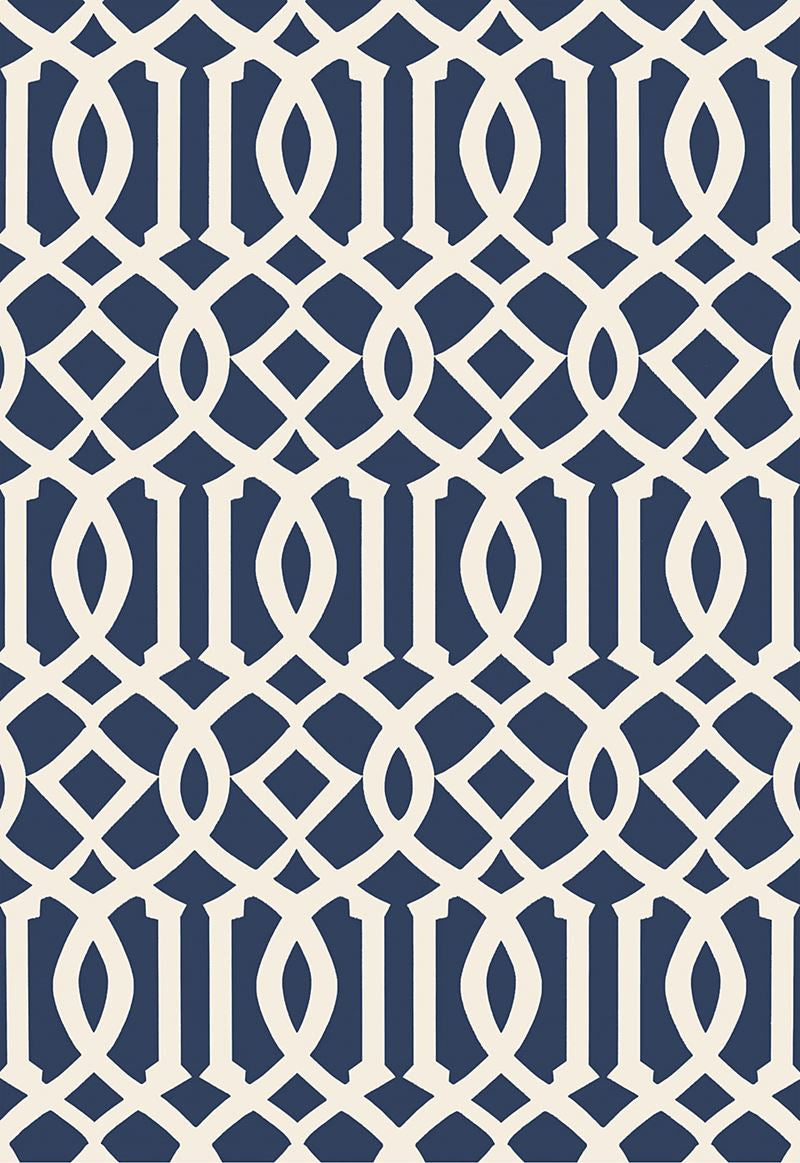 FSchumacher Wallpaper 5005801 Imperial Trellis II Ivory, Navy