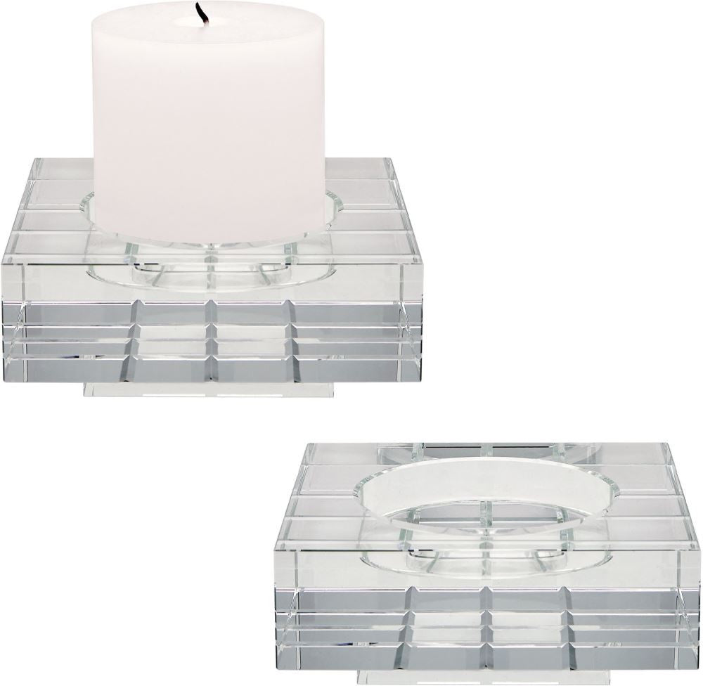 Square Windowpane Crystal Candleholders - Large. (Set of 2)