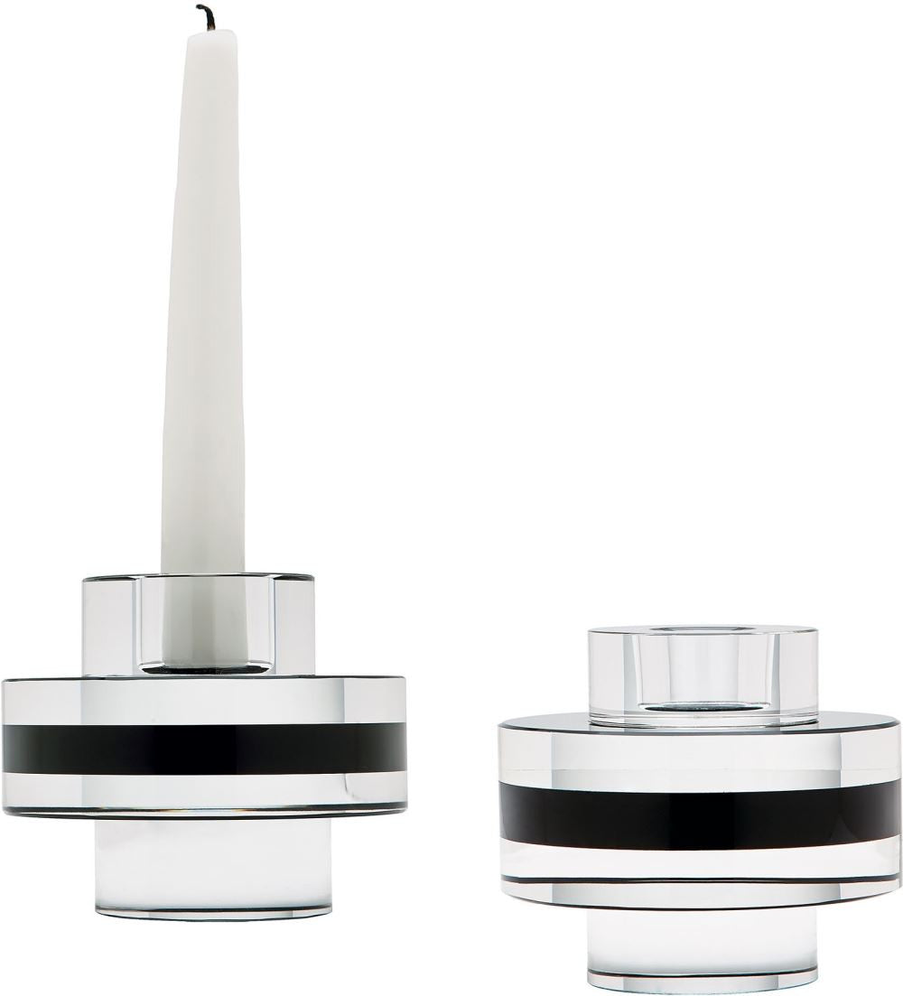 Round Crystal Tuxedo Pedestal Candleholders - (Set of 2)