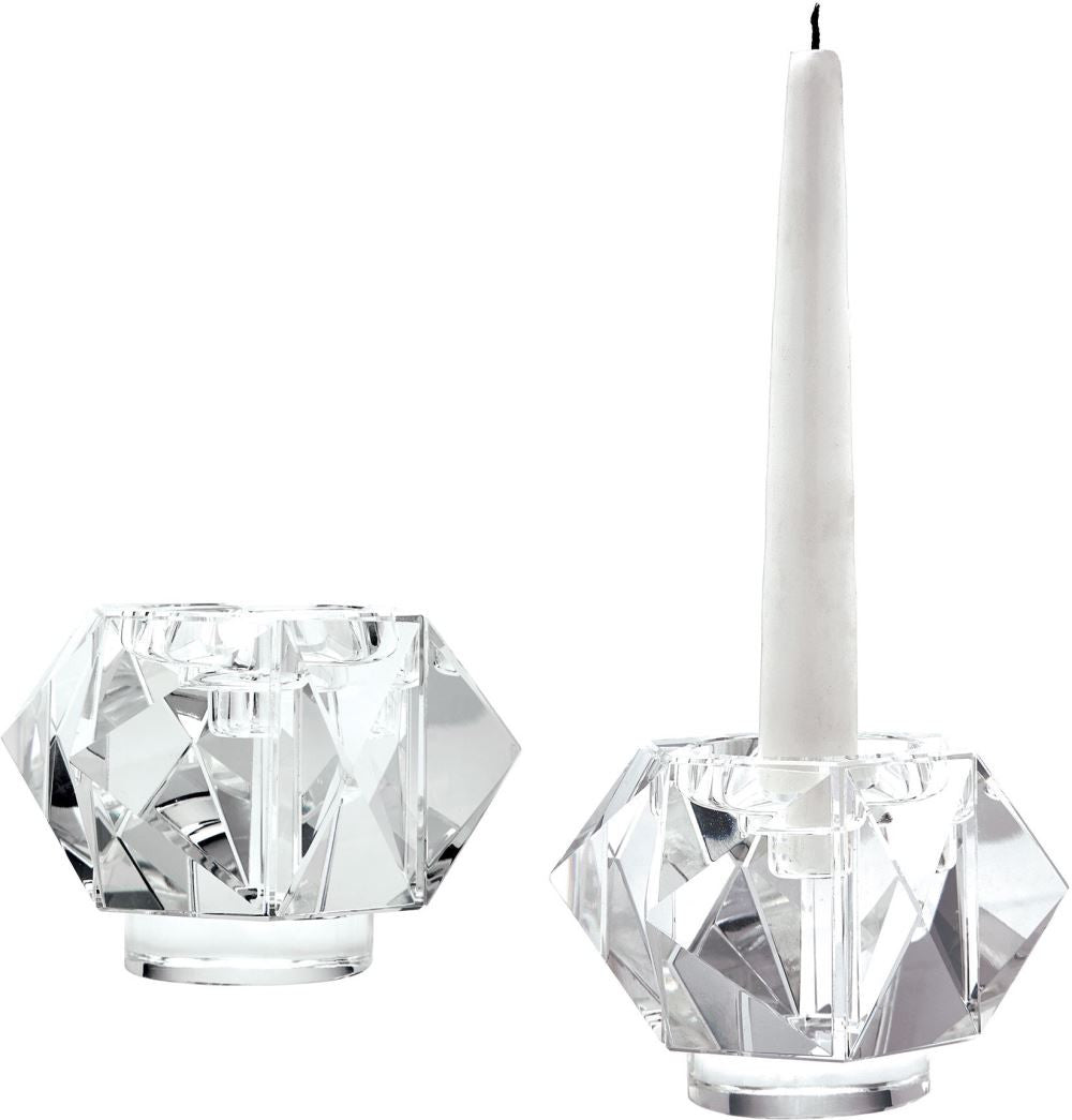 Faceted Star Crystal Candleholders - Small. (Set of 2)