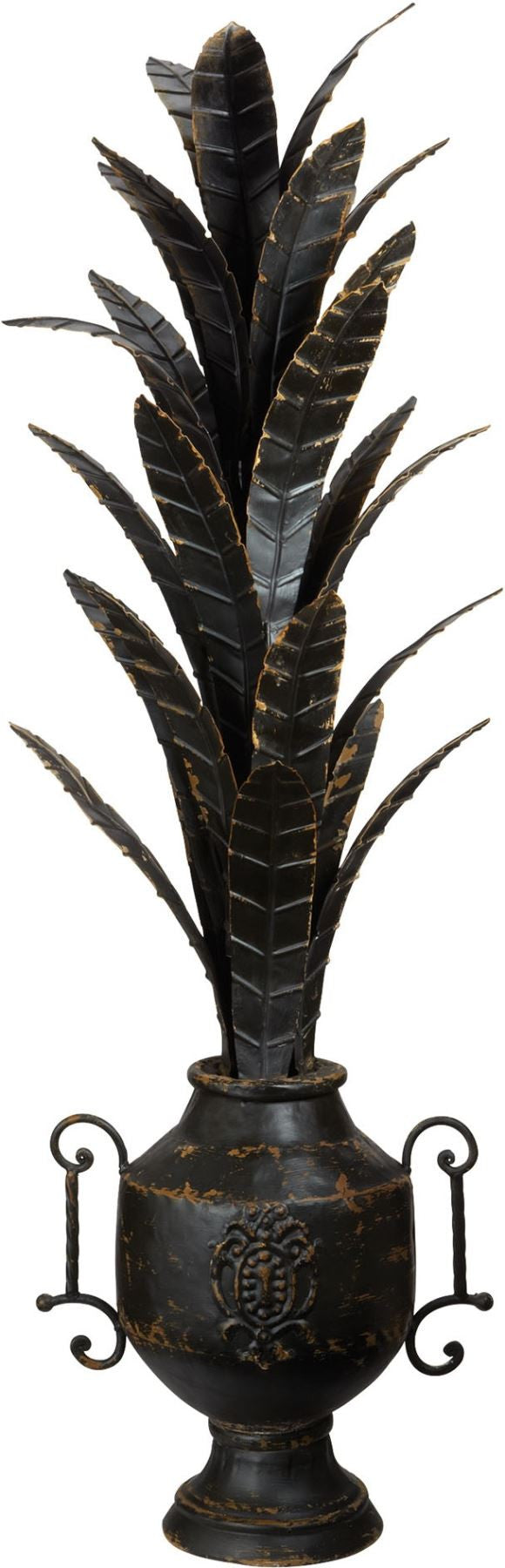 Aged Black Metal Foliage Urn