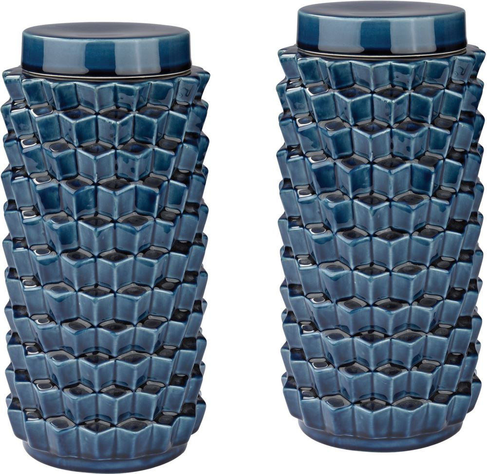 Accordion Crackled Blue Jar
