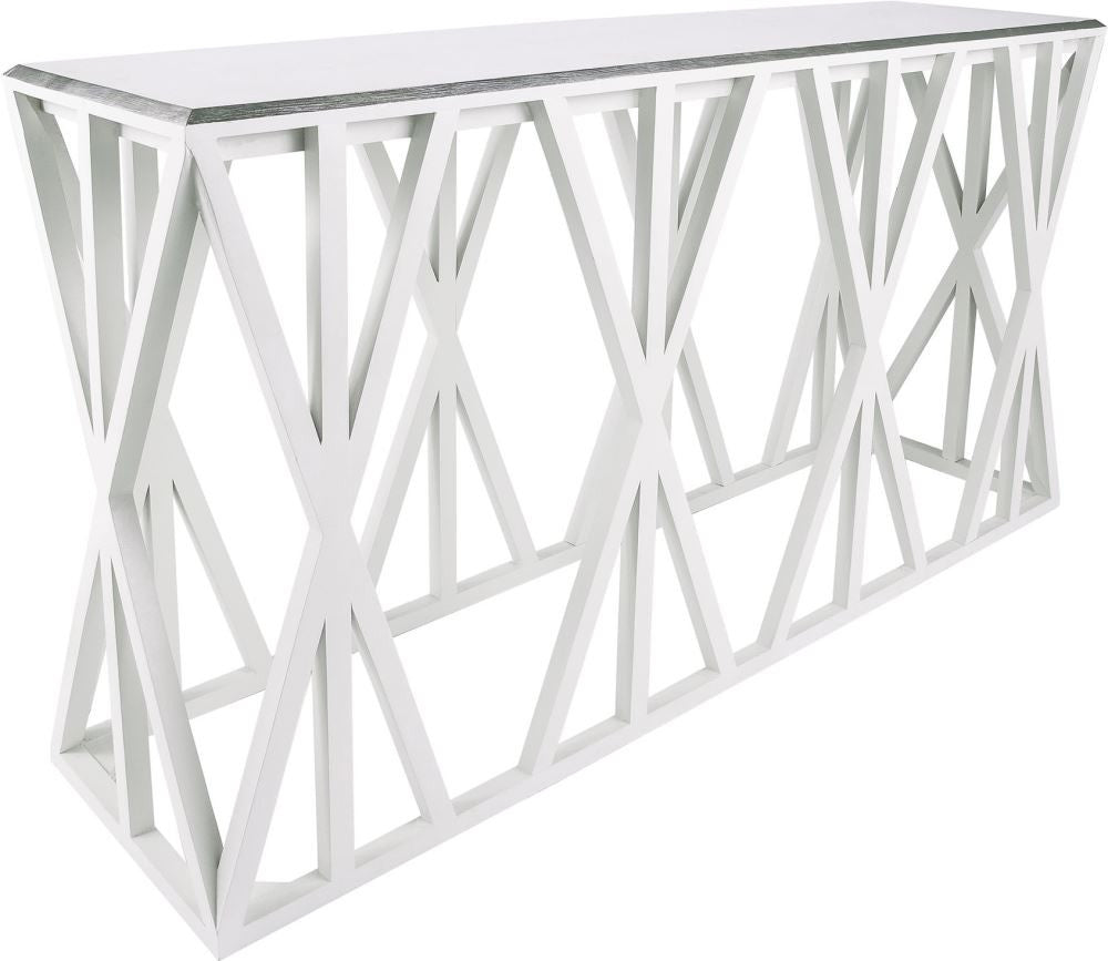Weft Tressle Console In Grain De Bois Cappucino Foam and Silver Leaf