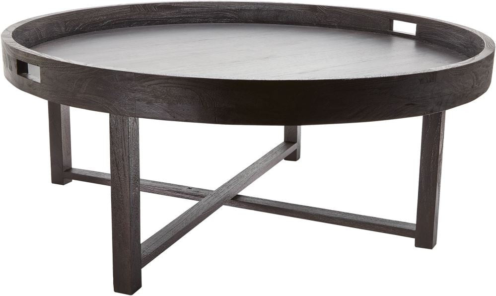 Round Black Teak Coffee Table Tray