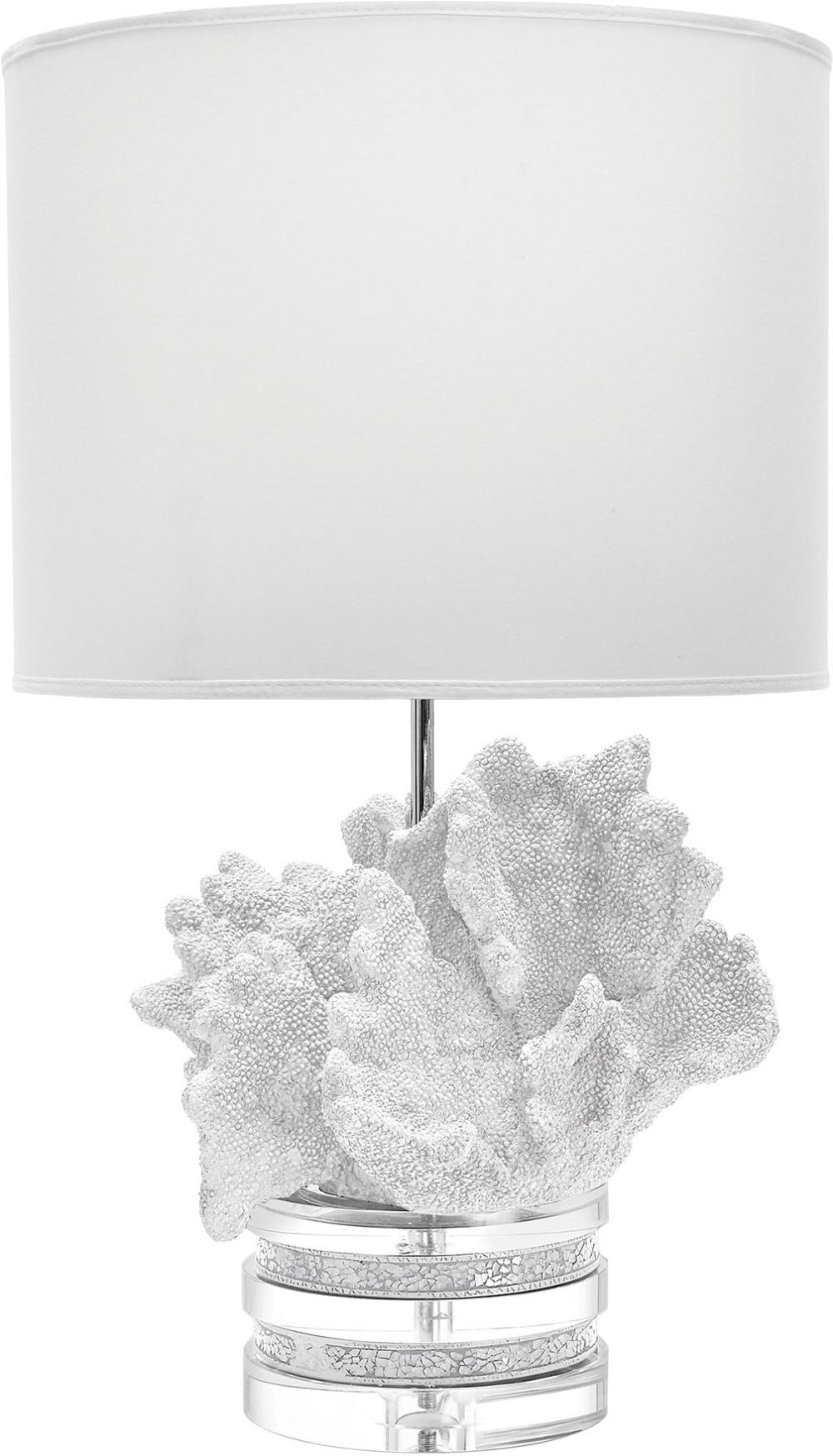 Coral and Crystal Table Lamp In White With White Suede Shade