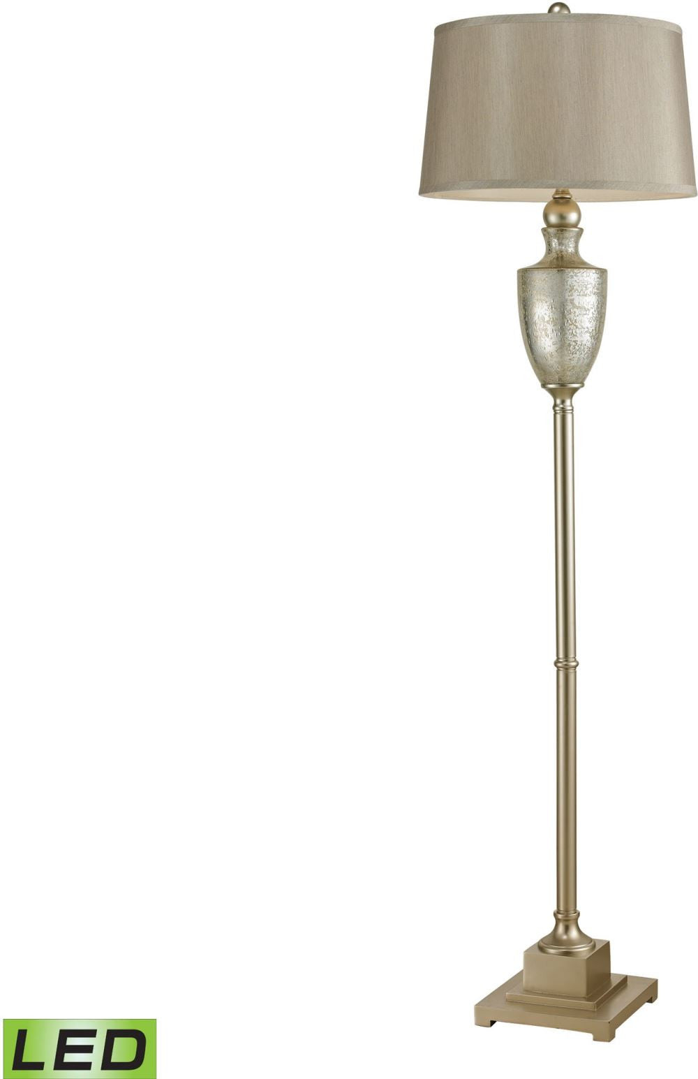 Elmira Antique Mercury Glass Led Floor Lamp With Silver Accents