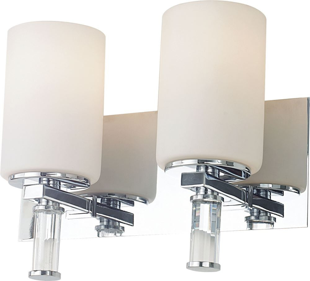 Crystal 2 Light Vanity In Chrome and White Opal Glass With Crystal Arm Detail