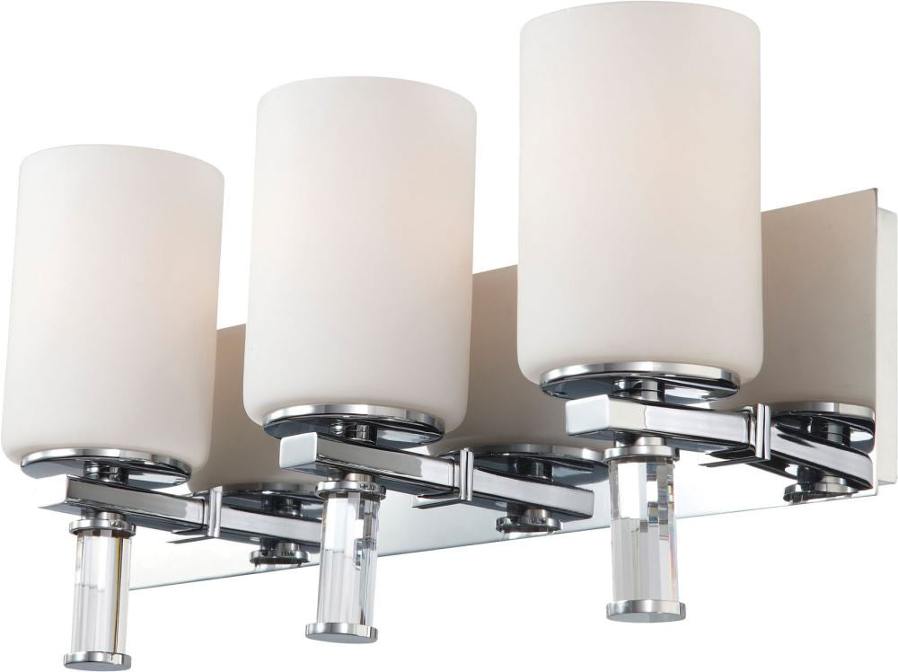 Crystal 3 Light Vanity In Chrome and White Opal Glass With Crystal Arm Detail