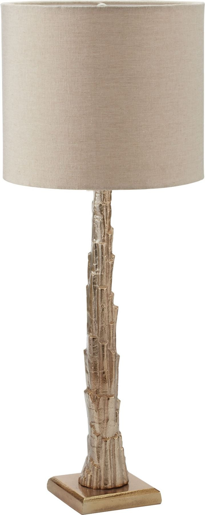 Bark Table Lamp In Gold and Natural Linen