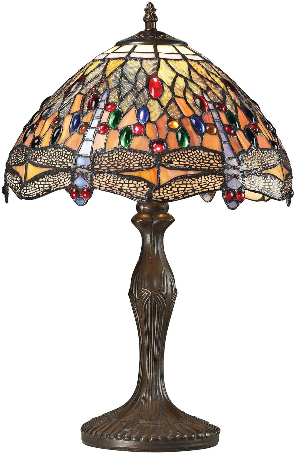 Dragonfly Tiffany Glass Table Lamp In Tiffany Bronze