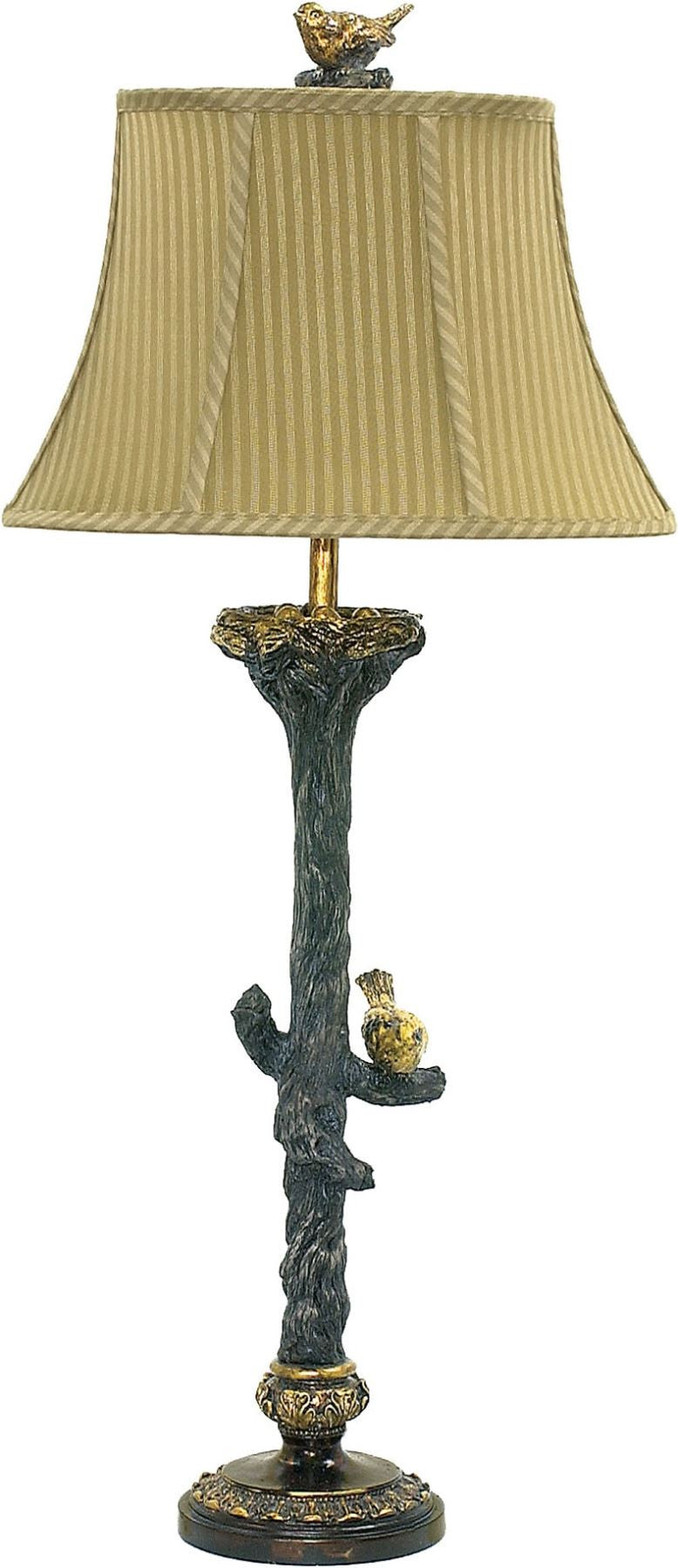 Bird On Branch Table Lamp In Black and Gold Leaf