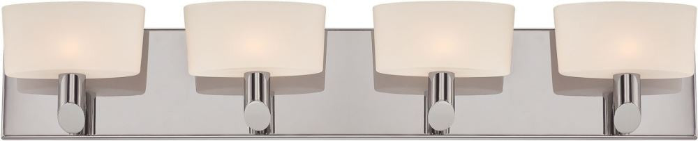 Toby 4 Light Vanity In Satin Nickel and White Opal Glass