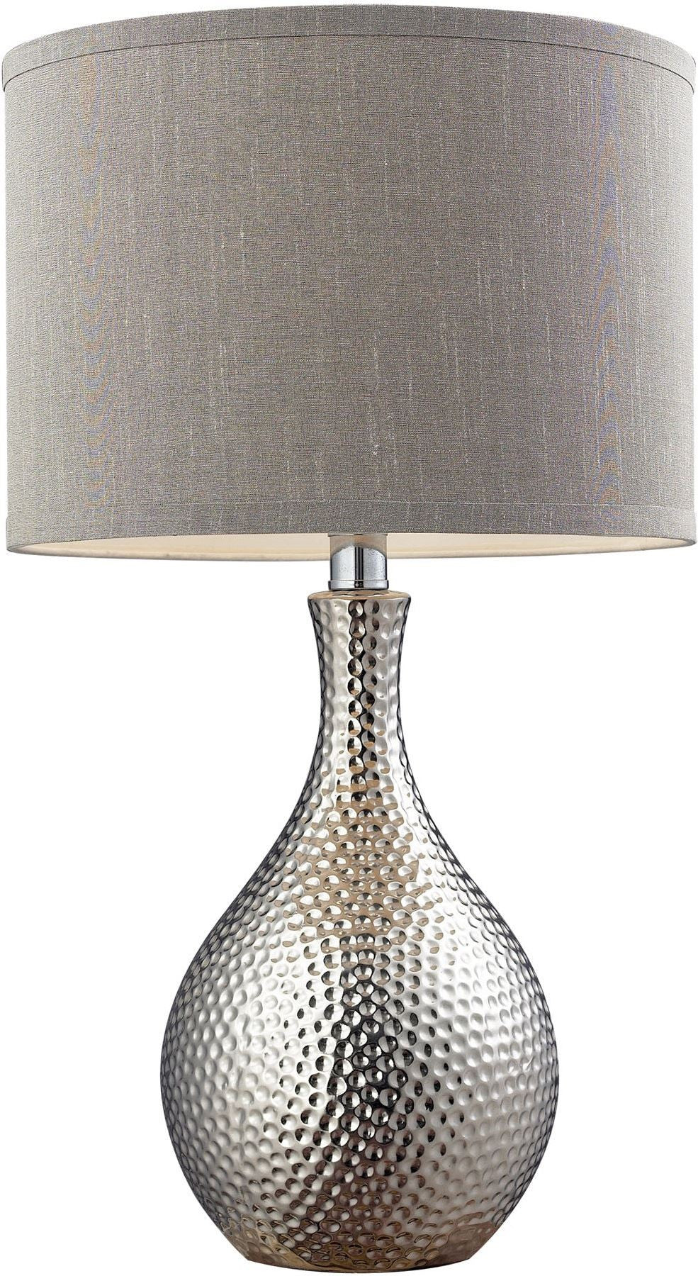 Hammered Chrome Plated Table Lamp With Grey Faux Silk Shade