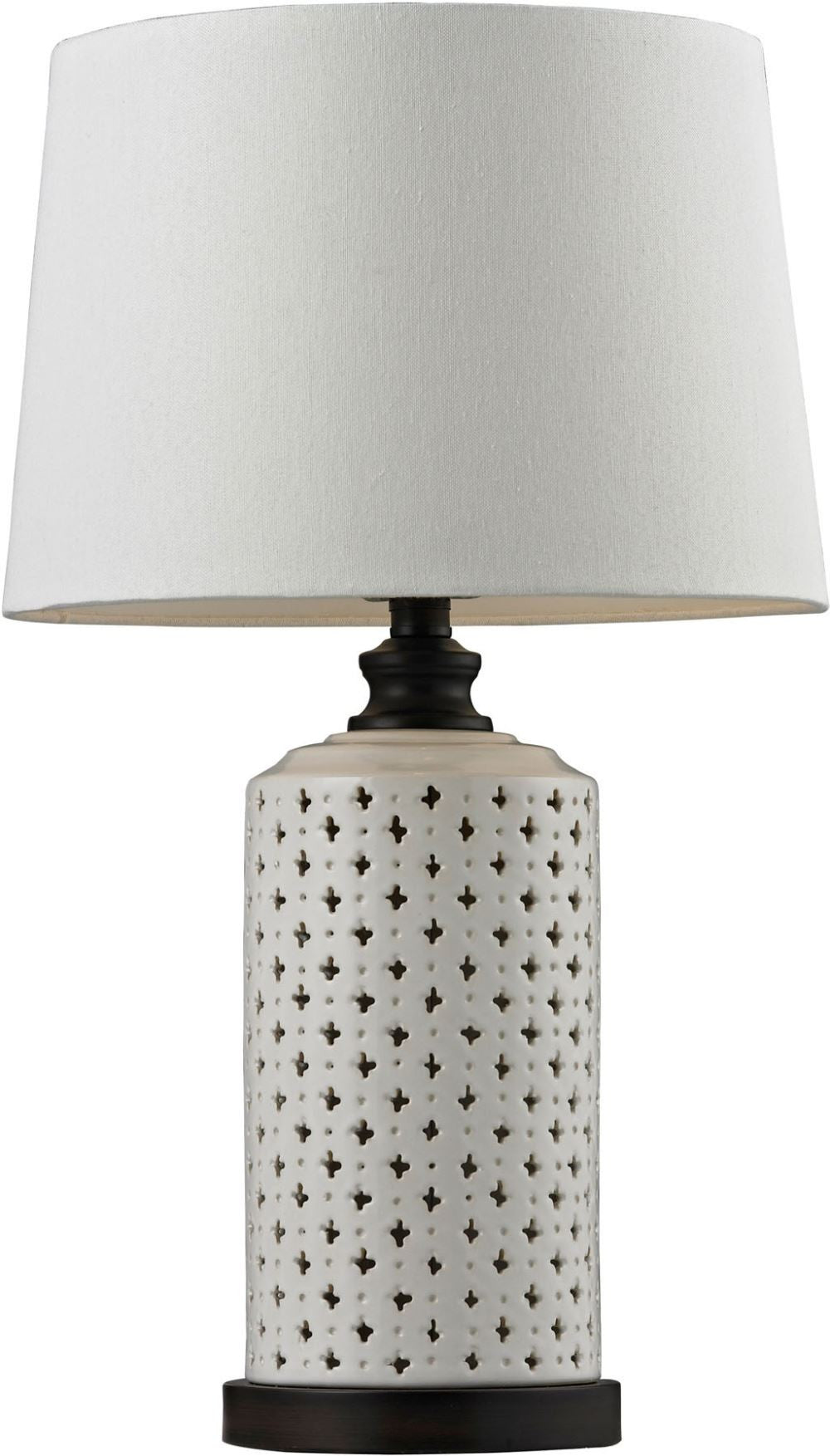 Ceramic Open Work Table Lamp With Wood Tone Base