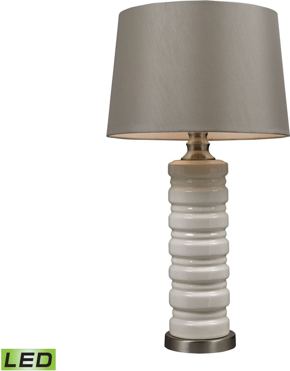 Cream Crackle Ceramic Led Table Lamp With Brushed Steel Accents