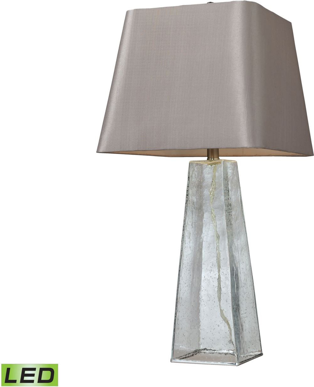 Seeded Glass Led Table Lamp In Clear With Light Grey Shade