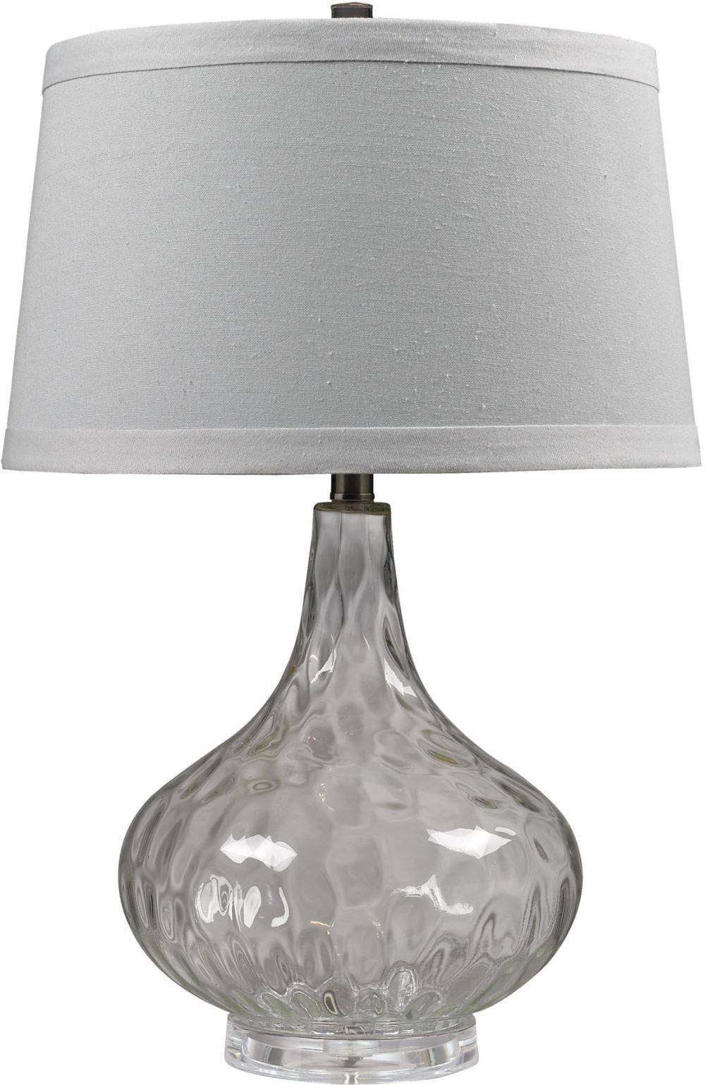 Clear Water Glass Table Lamp With White Linen Shade
