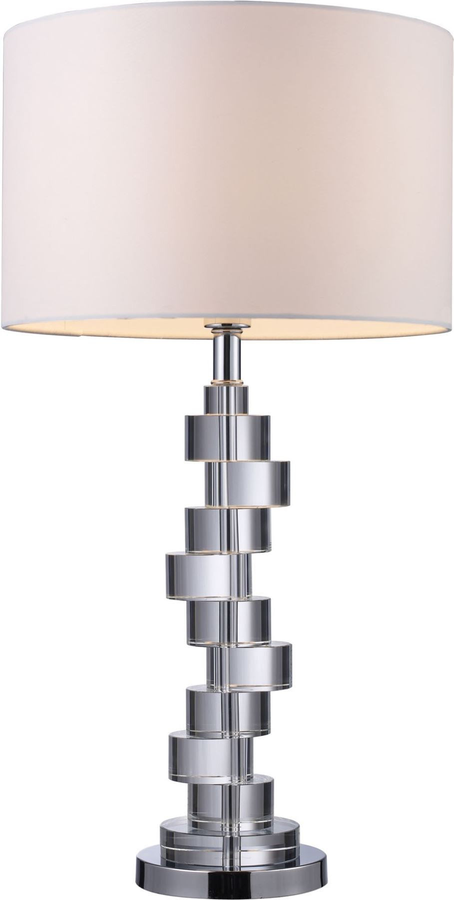 Armagh Table Lamp In Clear Crystal and Chrome With Pure White Faux Silk Shade