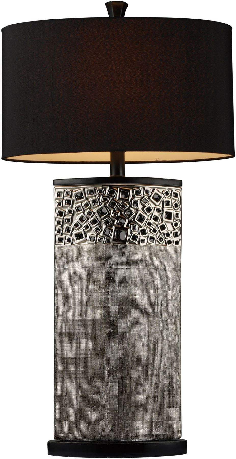 Bellevue Table Lamp In Silver Plating With Oval Black Shantung Shade