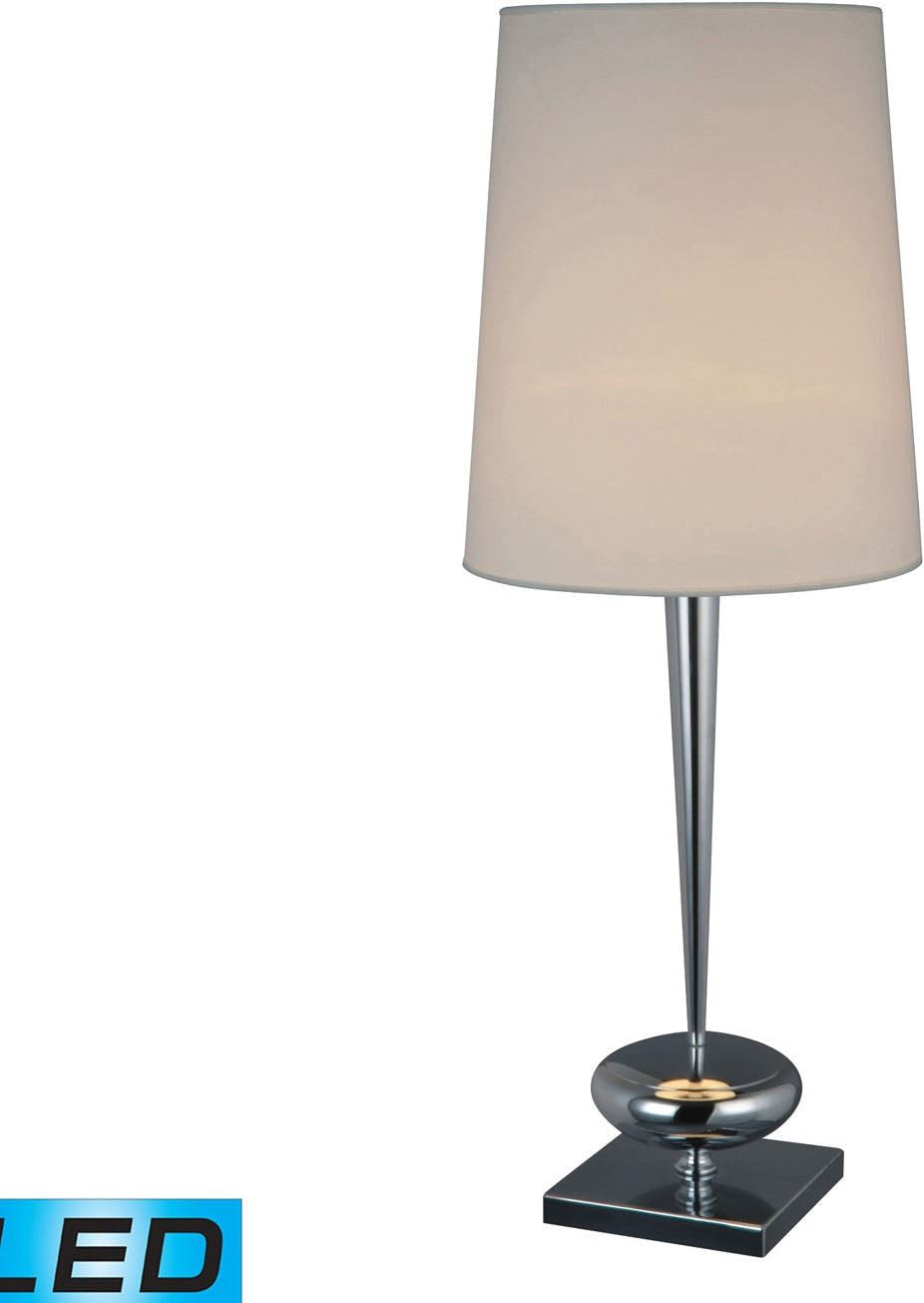 Sayre Led Table Lamp In Chrome With White Faux Silk Shade