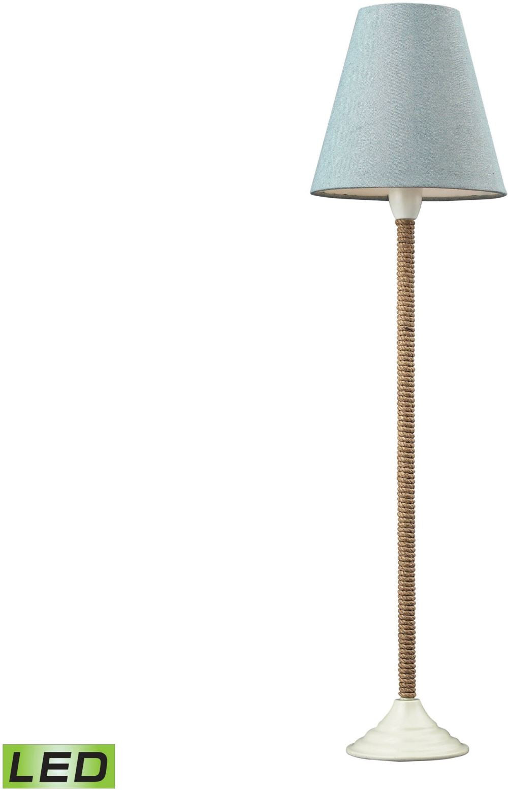 Natural Rope Wrapped Led Buffet Lamp In White With Blue Linen Shade