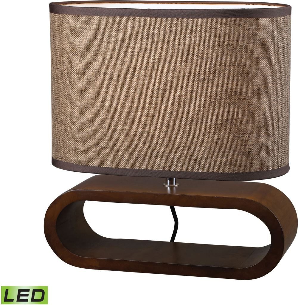 Oval Led Table Lamp In Natural Stained Wood