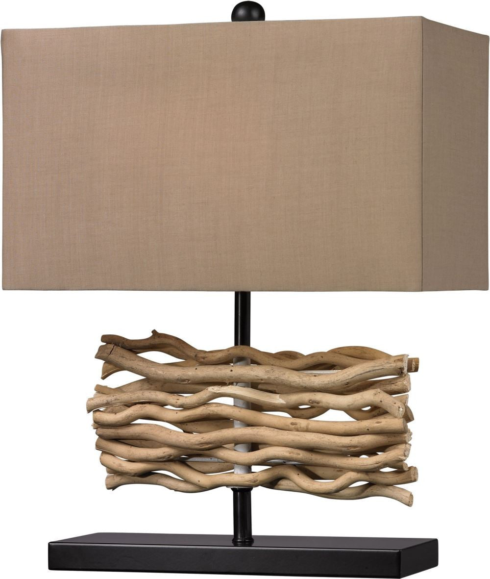 Natural Driftwood Table Lamp In Black With Caramel Shade