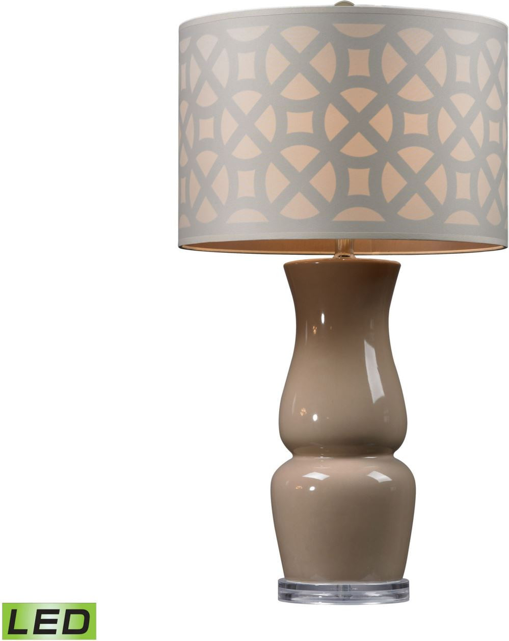 Gloss Ceramic Led Table Lamp In Taupe With Off White Shade