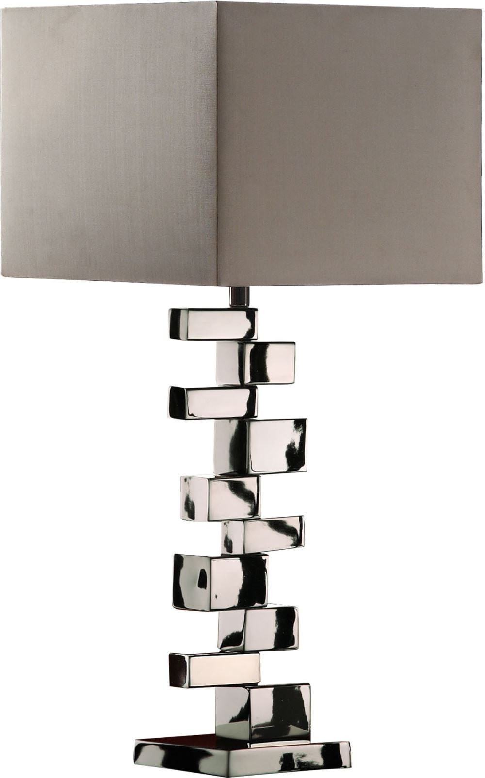 Emmaus Table Lamp In Chrome With Grey Faux Silk Shade